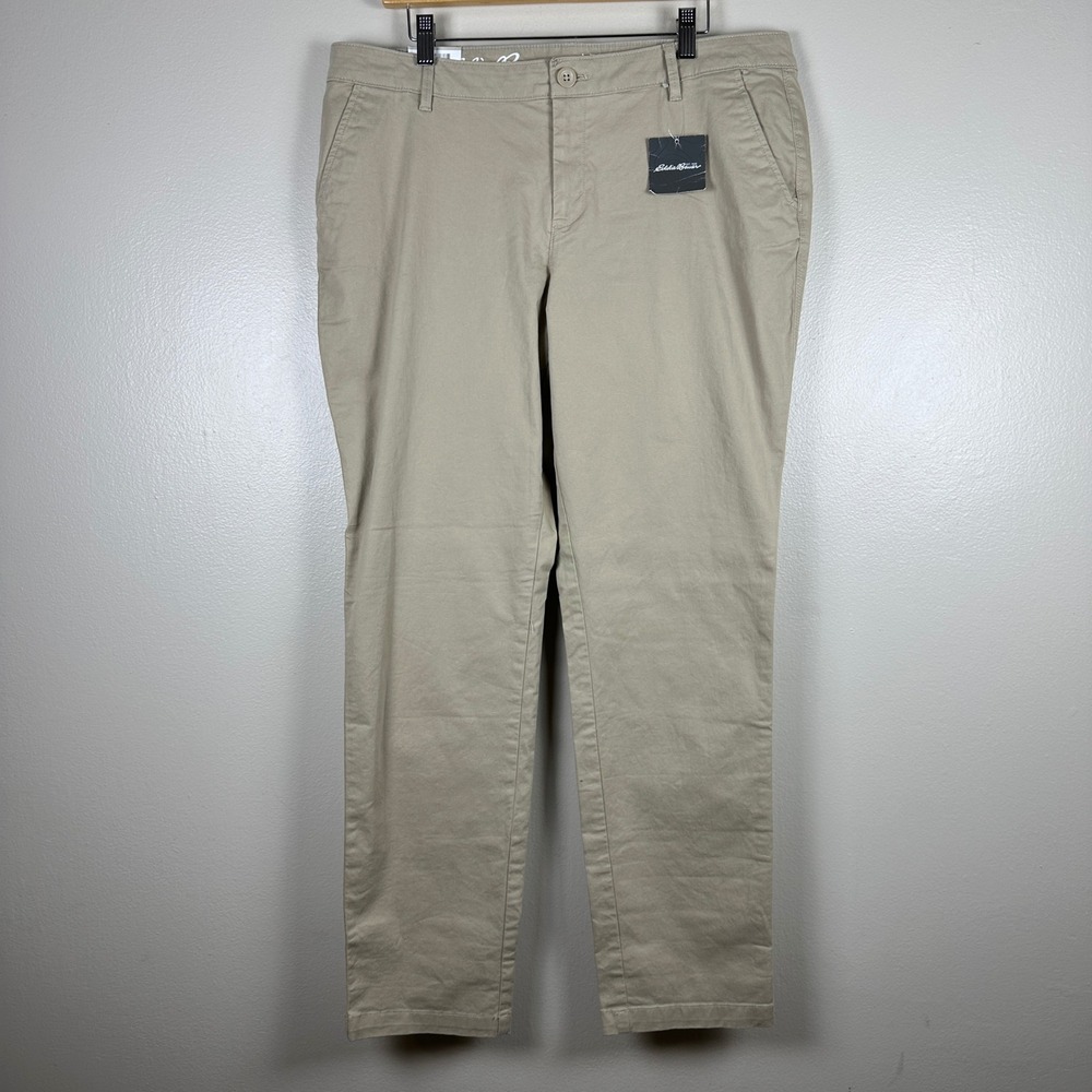 Eddie Bauer Women's 14 Pants Tan Boyfriend Slim Leg Legend Stretch NEW